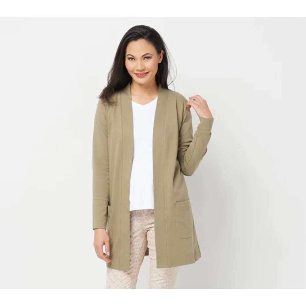 Isaac Mizrahi Live! Cotton Open Front Cardigan with Patch Pockets Size M